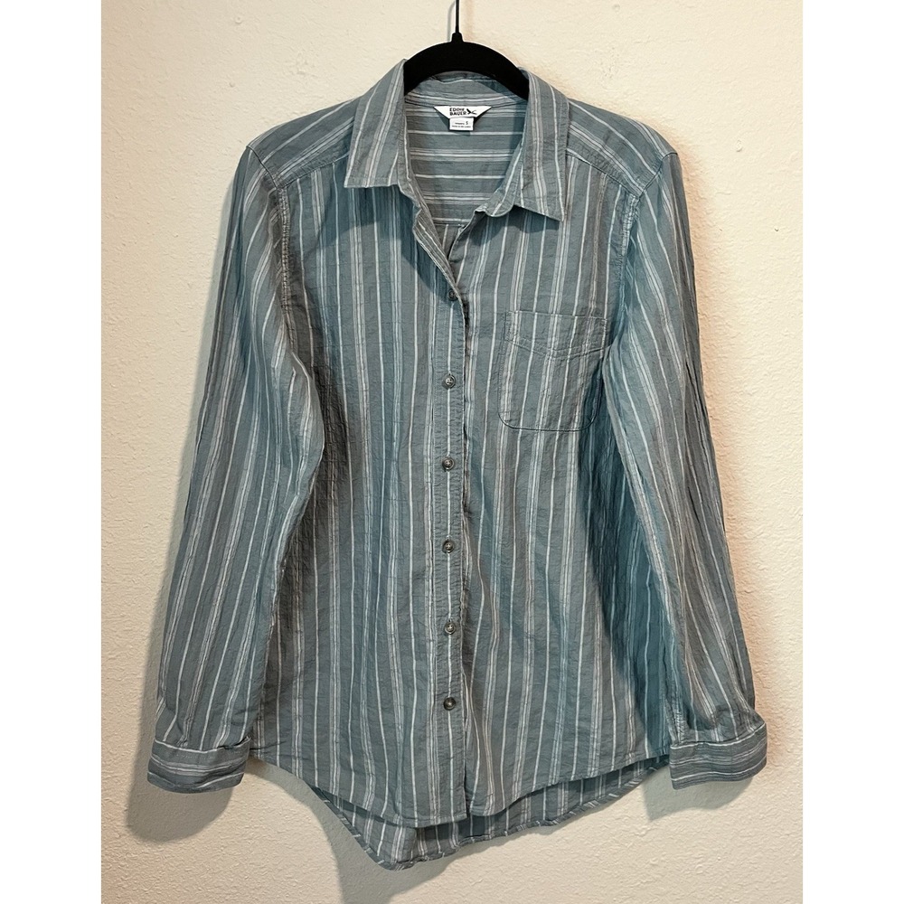 Eddie Bauer Women's Button Up Shirt Small Blue Striped 100% Cotton Lightweight
